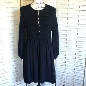 Madewell Black Smoked Button-Down  Wide Long Cuff Sleeves  Dress Size S